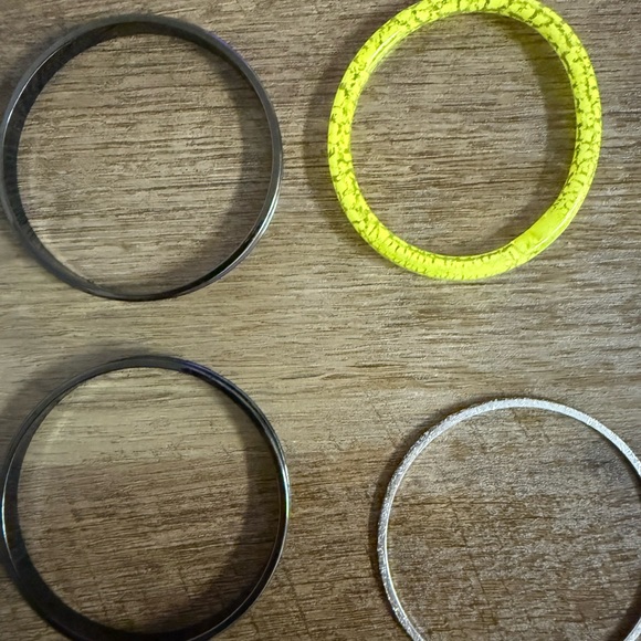 Set of 12 Mixed Metal and Neon Yellow Bangles - Picture 3 of 6